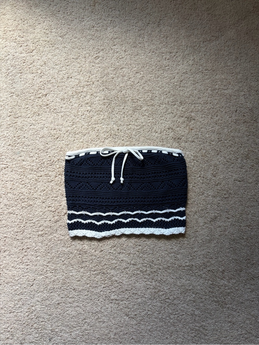Hollister Black and White Crochet Tube Crop Top